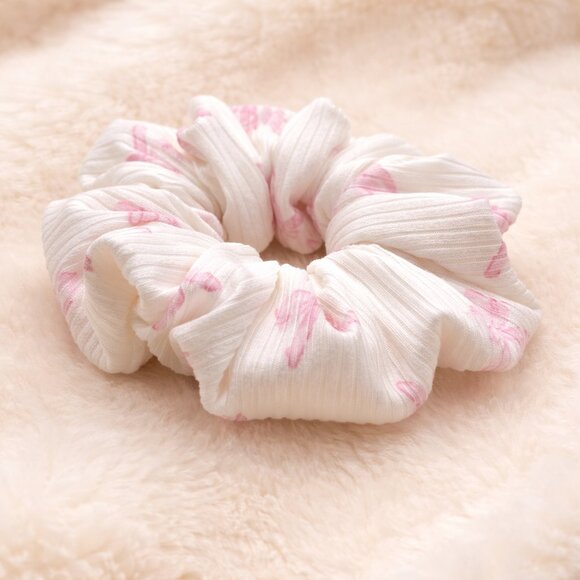 Pink Bow Rib Knit Scrunchie - Picture 2 of 3